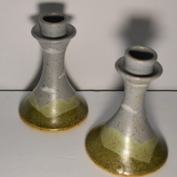 Vintage GK Pottery Clouded Sky Candle Holders Set Of 2 Bar Harbor Maine - Picture 2 of 5